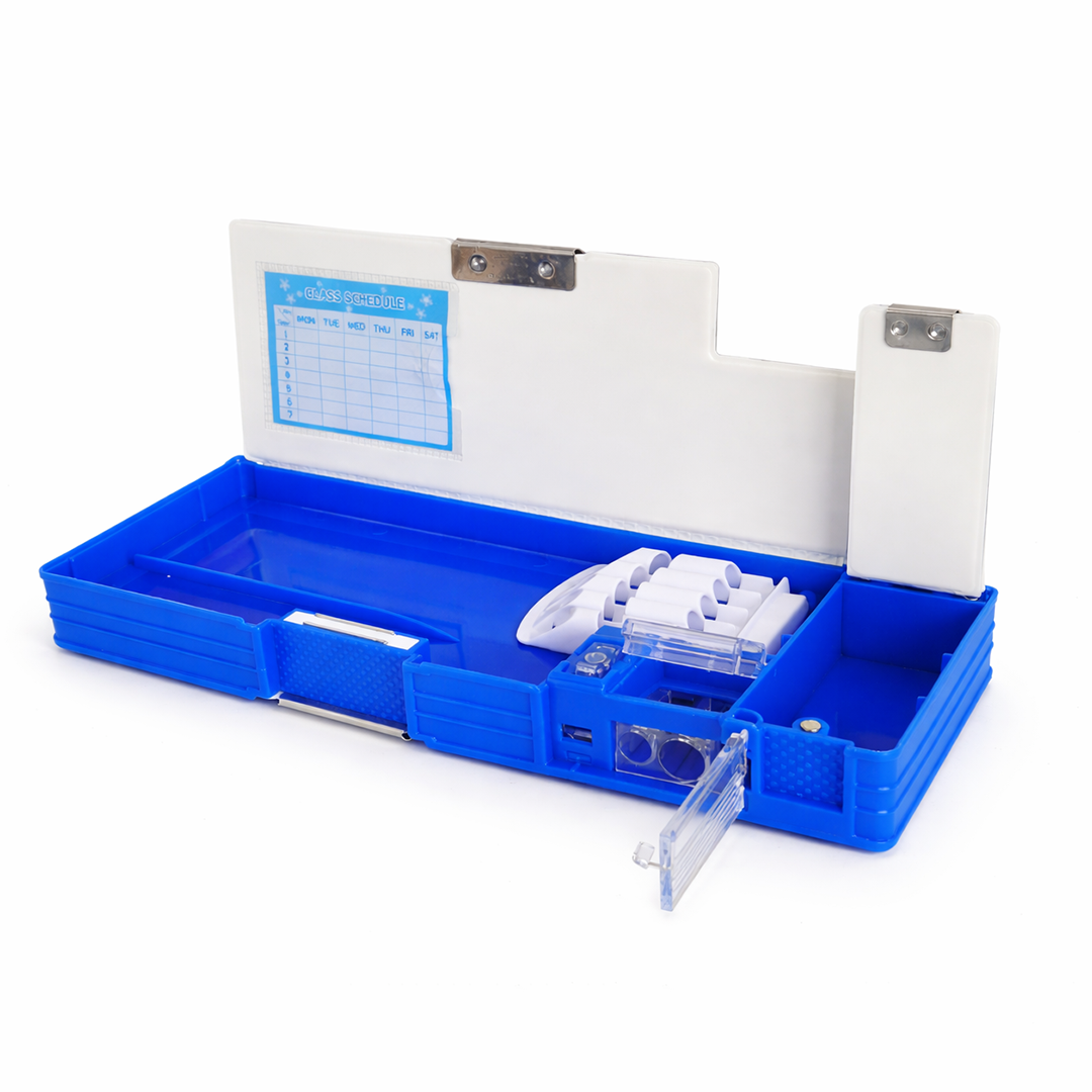 Football Theme Pencil Box with Built-in Sharpener and Compartments Blue