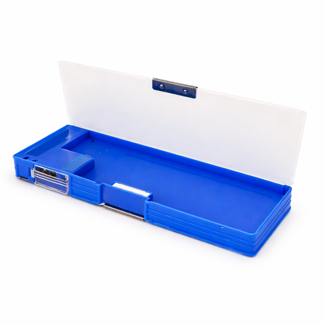 Football Theme Pencil Box with Built-in Sharpener and Compartments Blue