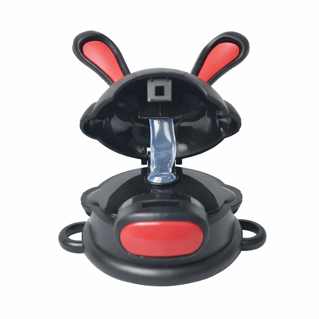Cute Bunny Ear Water Bottle with Straw and Adjustable Strap Black