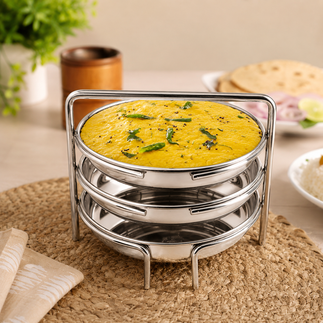 Stainless Steel Dhokla Maker 3 Plates With 3 Wires