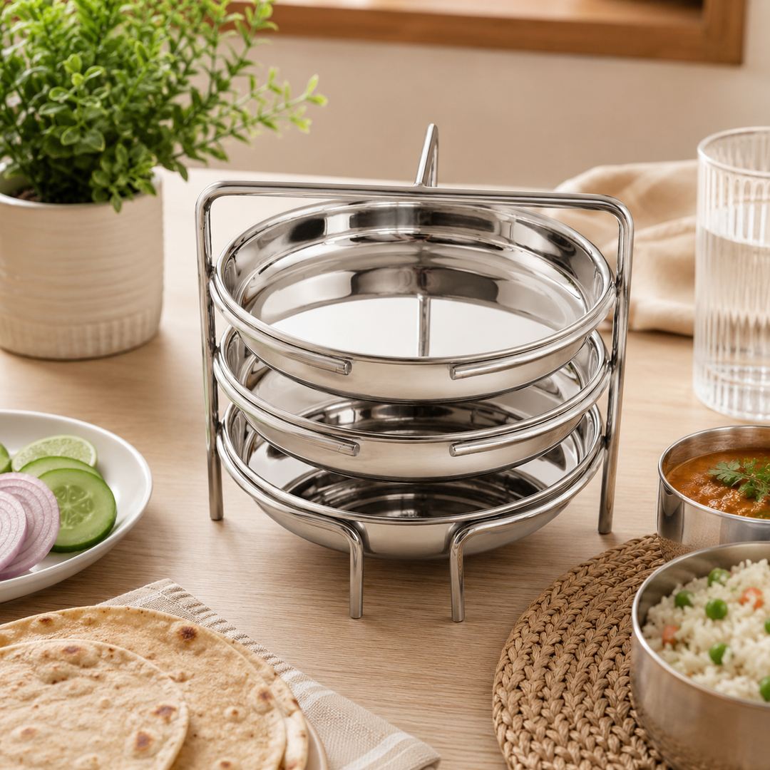 Stainless Steel Dhokla Maker 3 Plates With 3 Wires