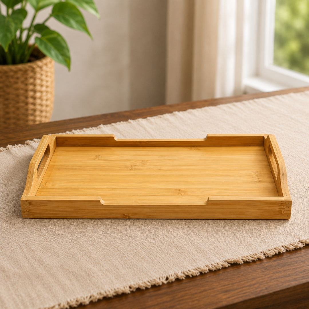 Ecoserve Natural Bamboo Wooden Serving Tray With Handles