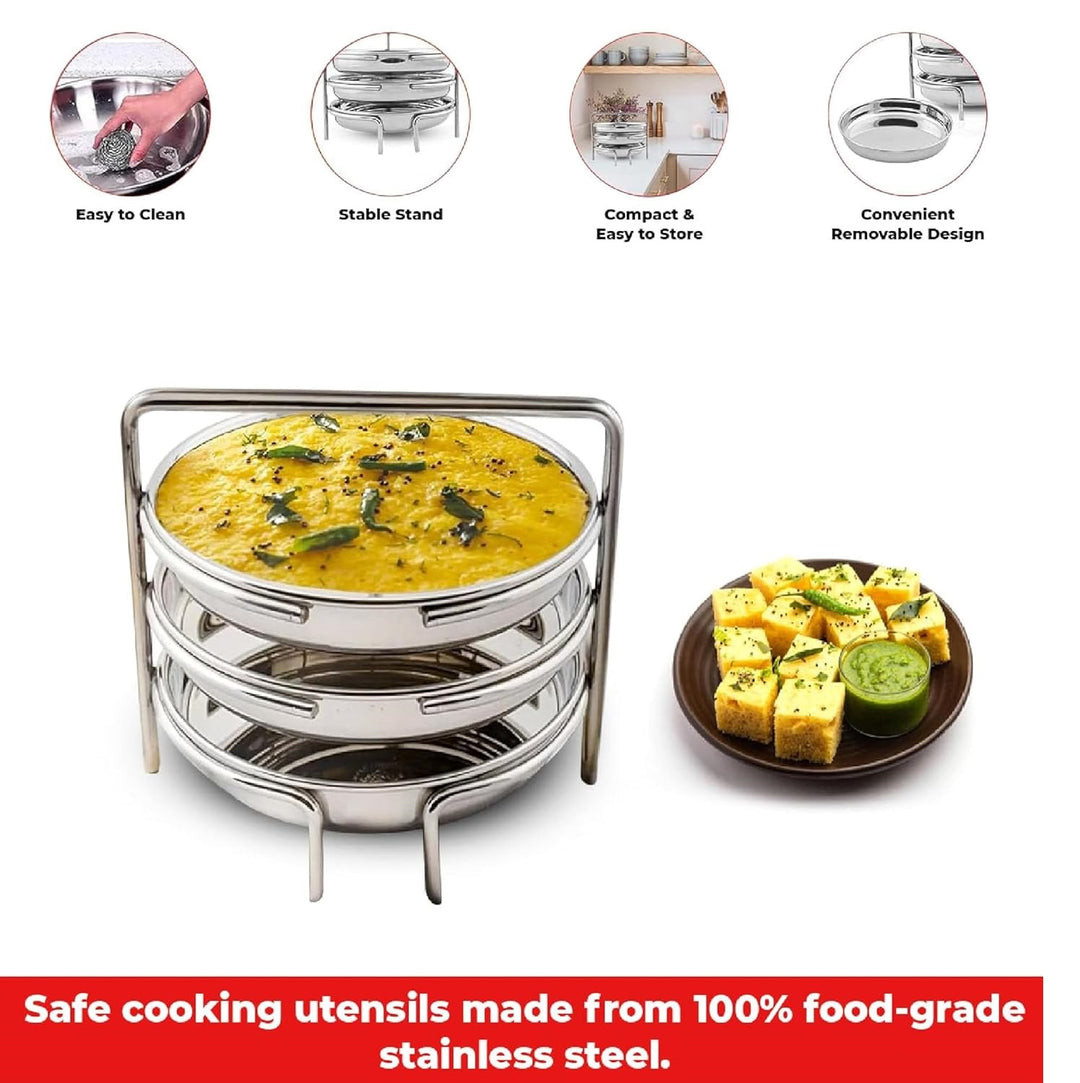 Stainless Steel Dhokla Maker 3 Plates With 3 Wires