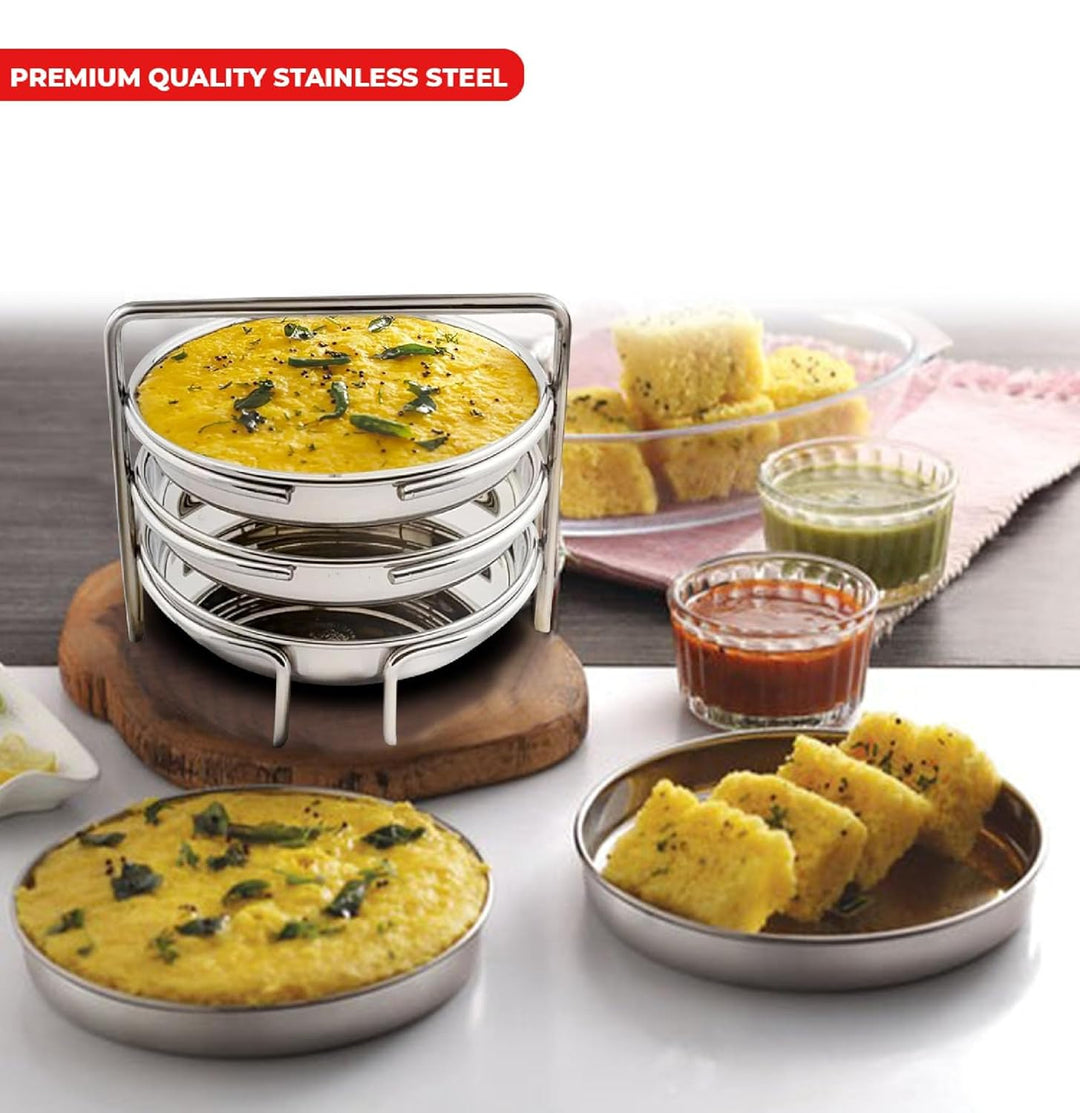 Stainless Steel Dhokla Maker 3 Plates With 3 Wires