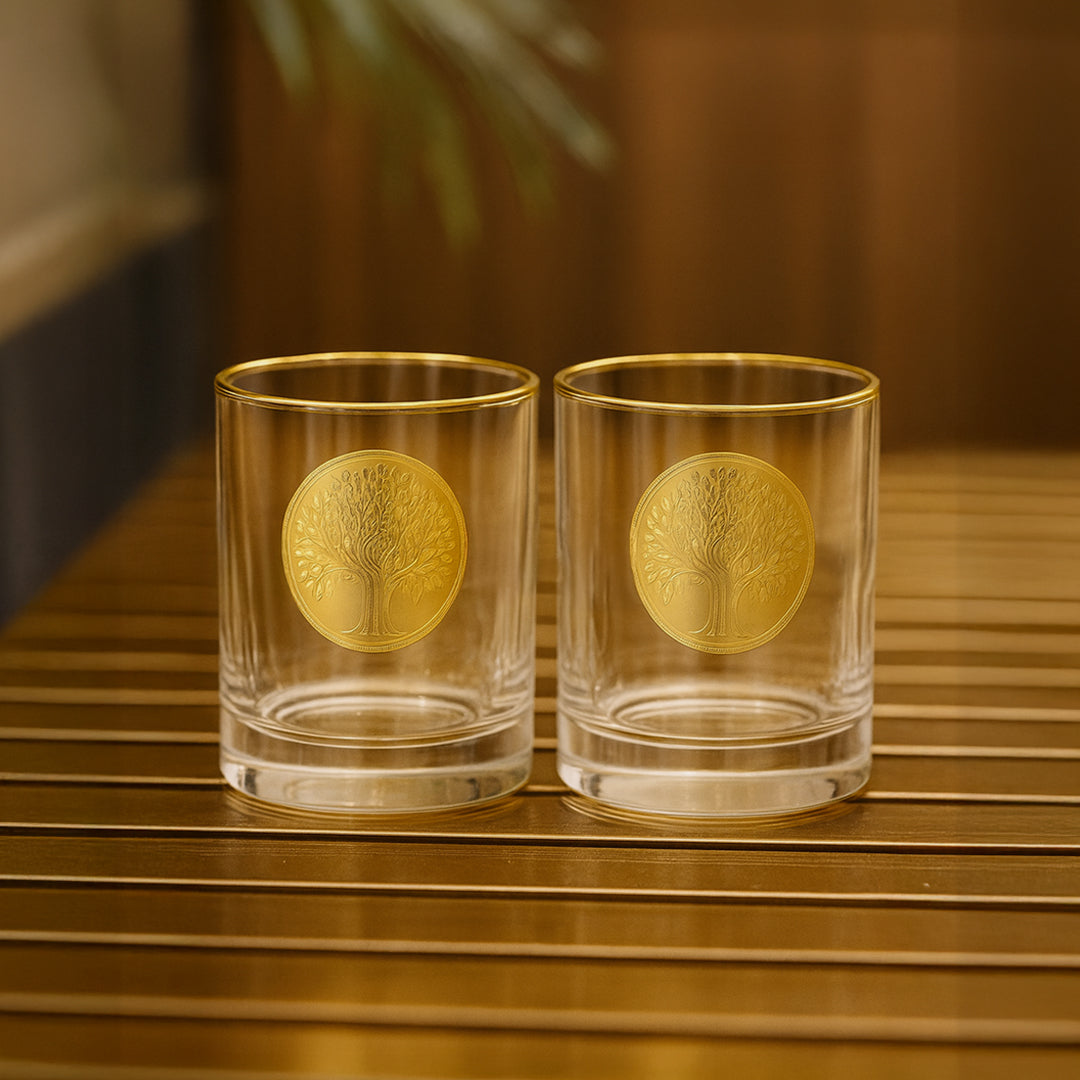 Amber Gold Engraved Whiskey Glasses