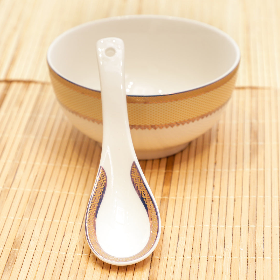 Golden Bloom Ceramic Bowl & Spoon Set