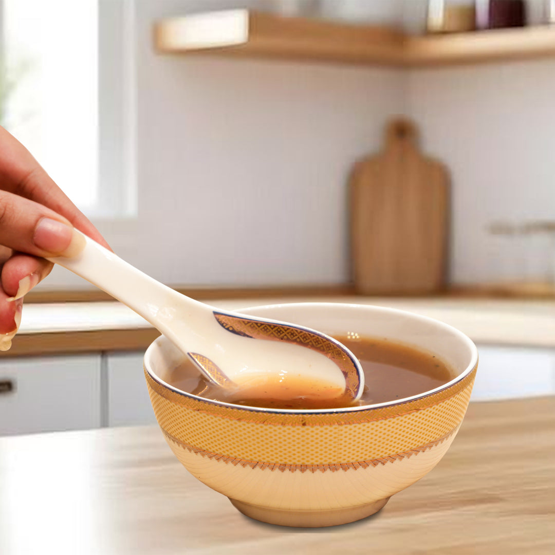 Golden Bloom Ceramic Bowl & Spoon Set