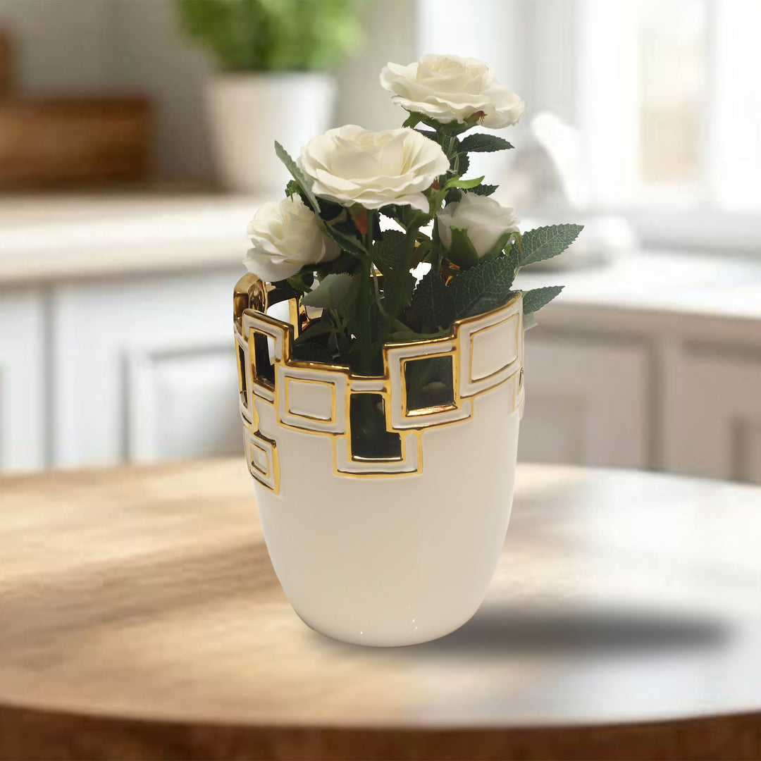 Golden Grace Ceramic Flower Vase