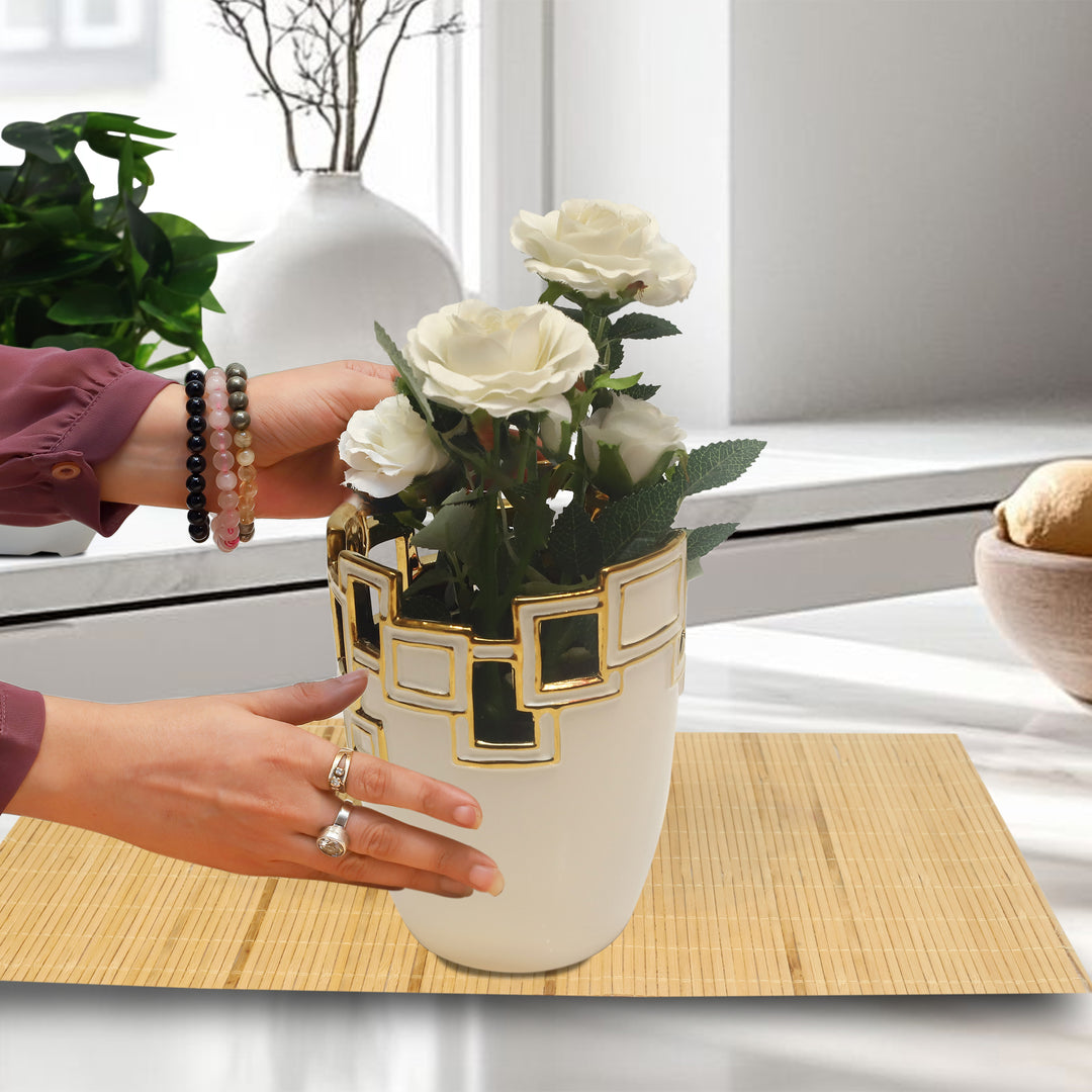 Golden Grace Ceramic Flower Vase