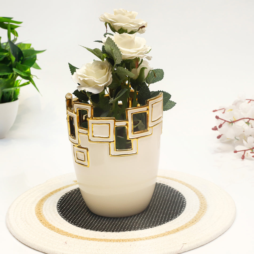 Golden Grace Ceramic Flower Vase