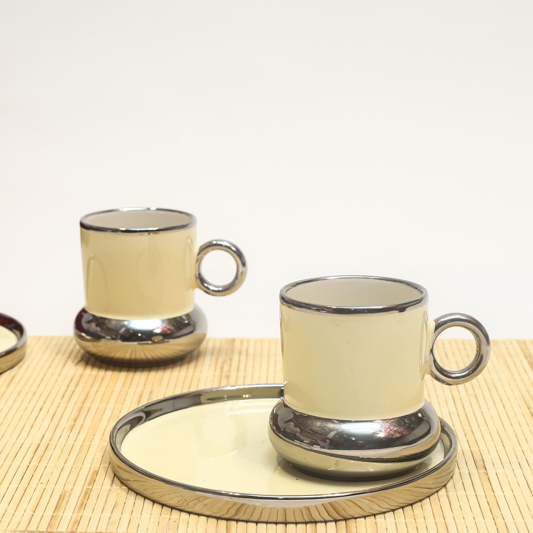 Silver Luxe Porcelain Mug Set