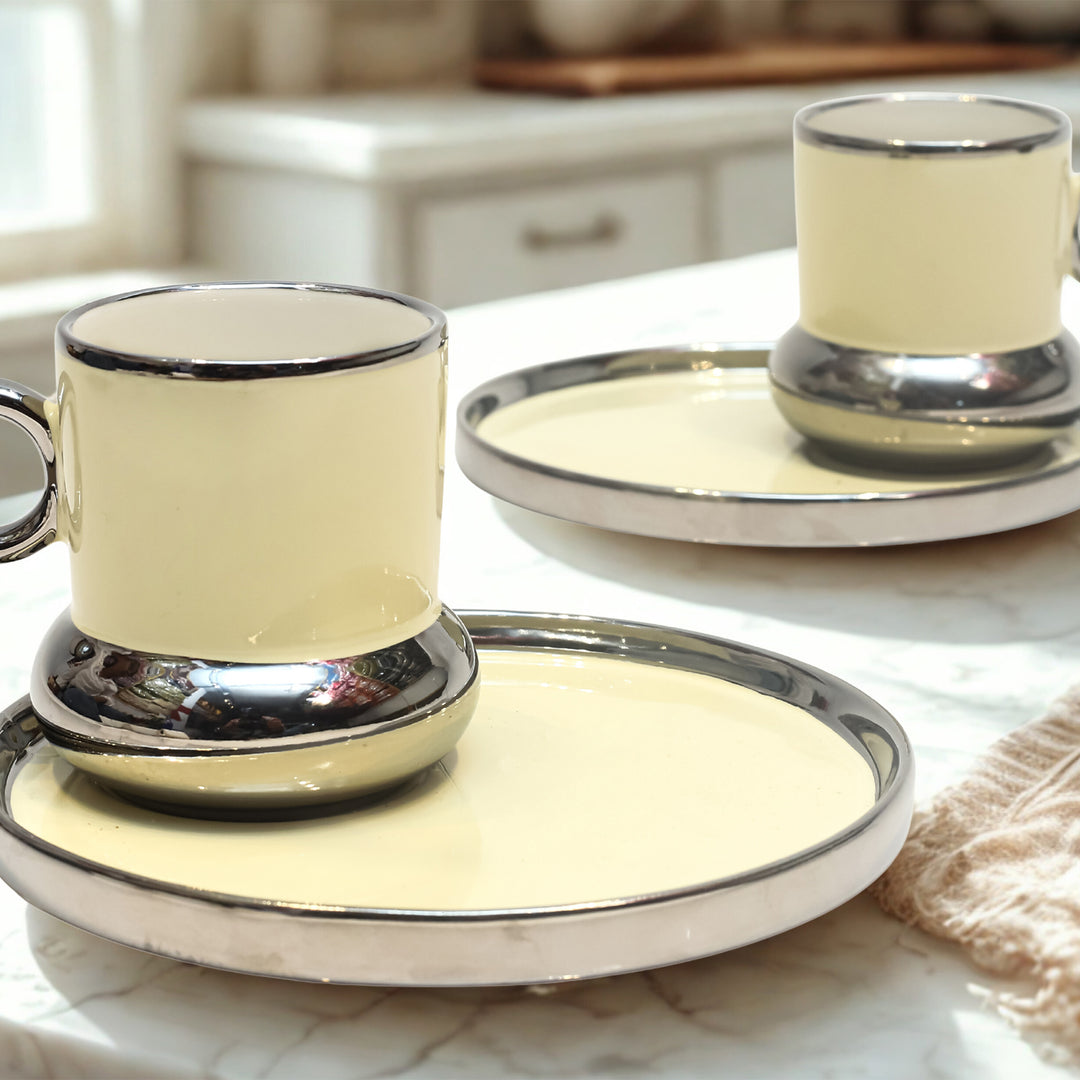 Silver Luxe Porcelain Mug Set