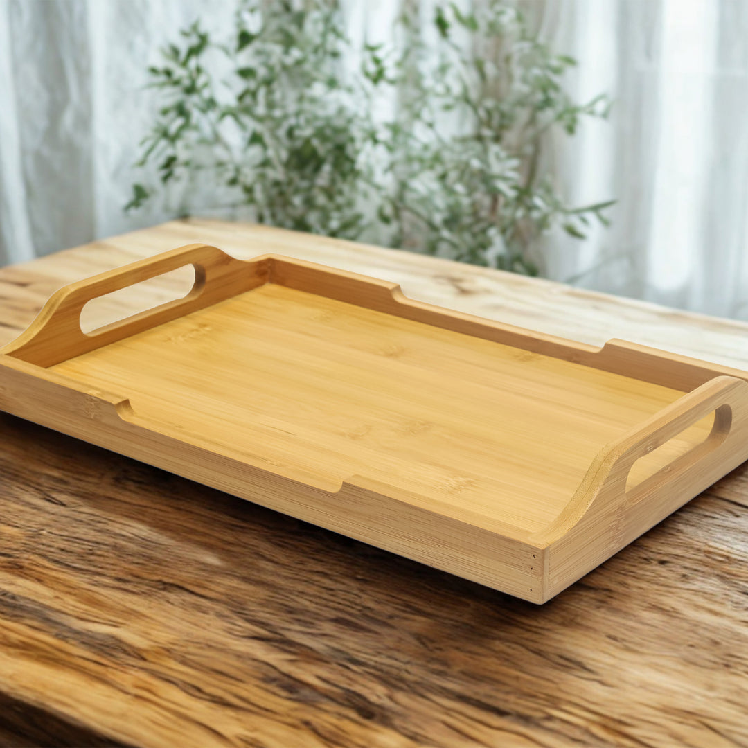Ecoserve Natural Bamboo Wooden Serving Tray With Handles