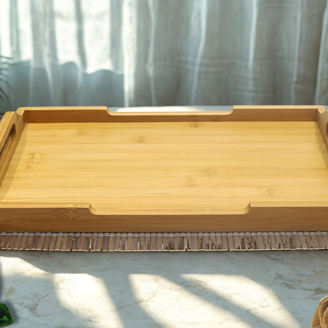 Ecoserve Natural Bamboo Wooden Serving Tray With Handles