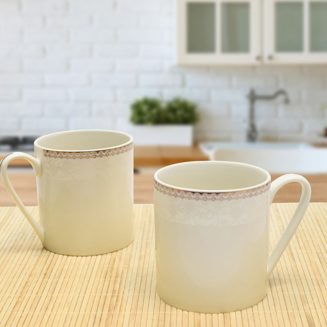 Classic Ivory Bloom Ceramic Mug Set