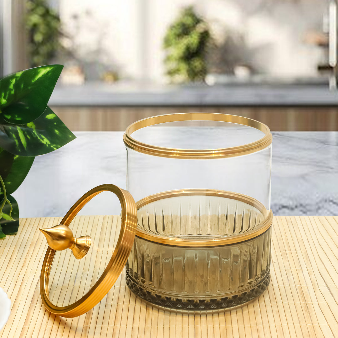 Golden Elegance Glass Jar For Kitchen