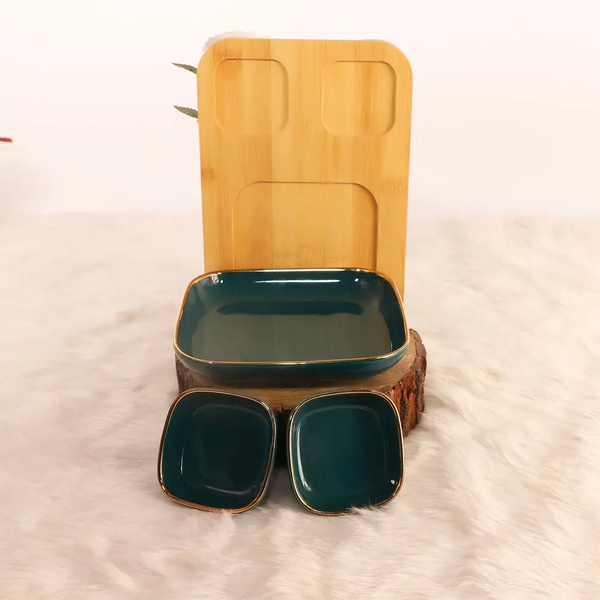 DARK GREEN GOLDEN LINED TRIO BOWL SET (3PCS)
