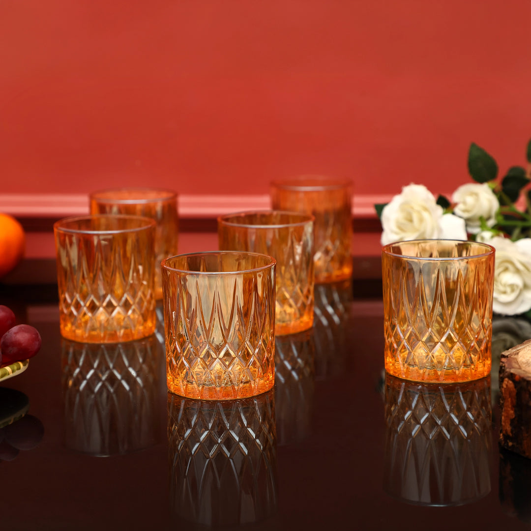 Amber Luxe Cut Glass Tumbler Glasses