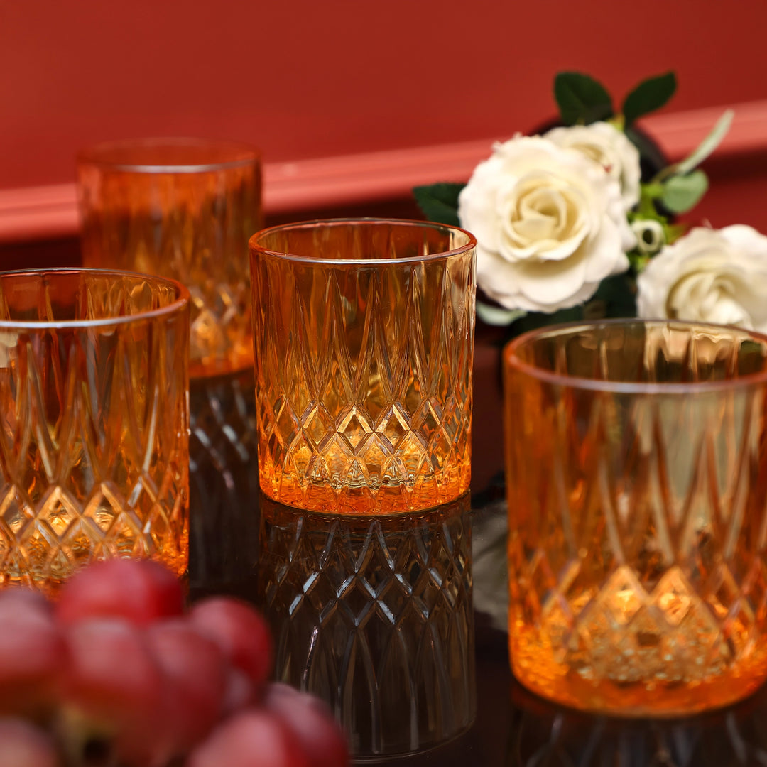 Amber Luxe Cut Glass Tumbler Glasses
