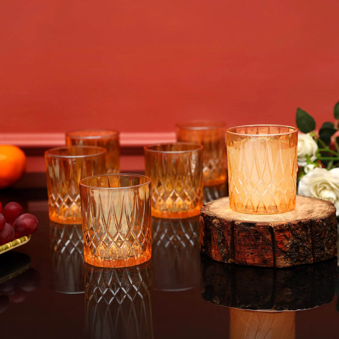 Amber Luxe Cut Glass Tumbler Glasses