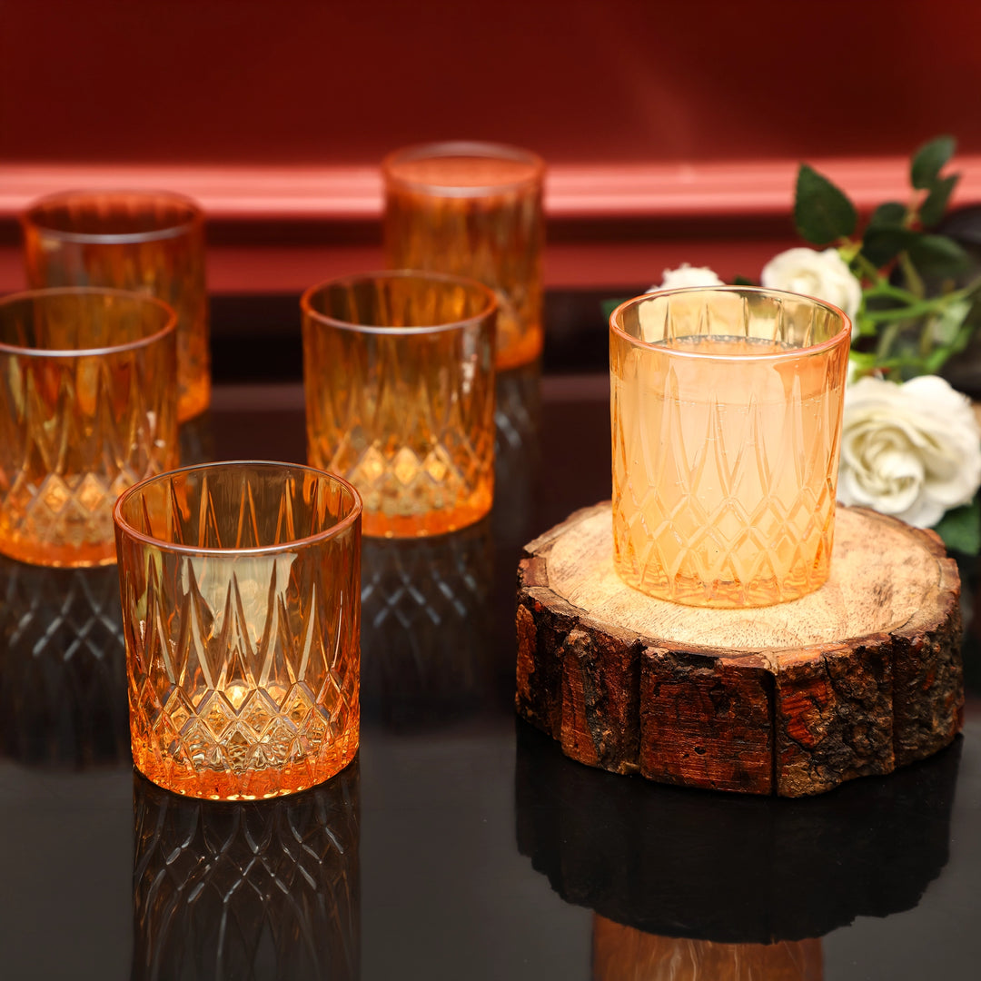 Amber Luxe Cut Glass Tumbler Glasses
