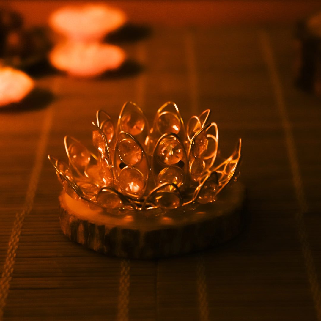 Golden Lotus Crystal Candle Base