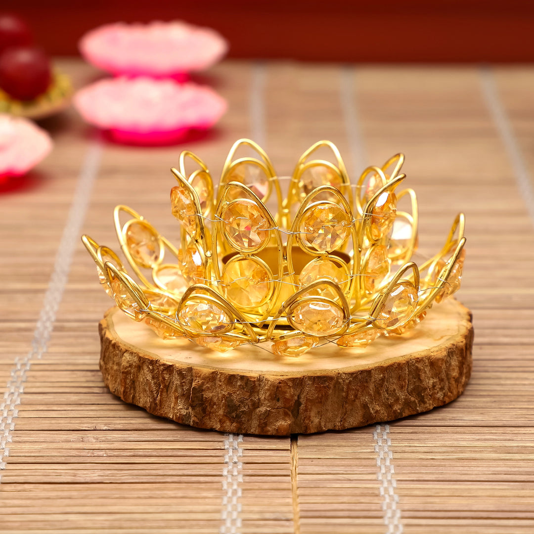 Golden Lotus Crystal Candle Base