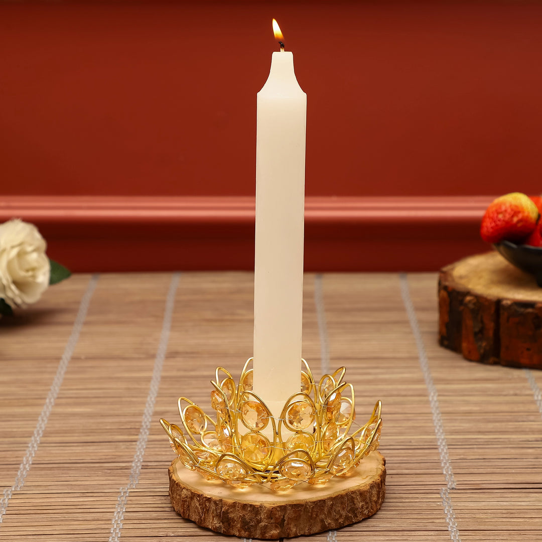 Golden Lotus Crystal Candle Base
