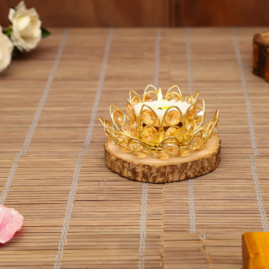 Golden Lotus Crystal Candle Base