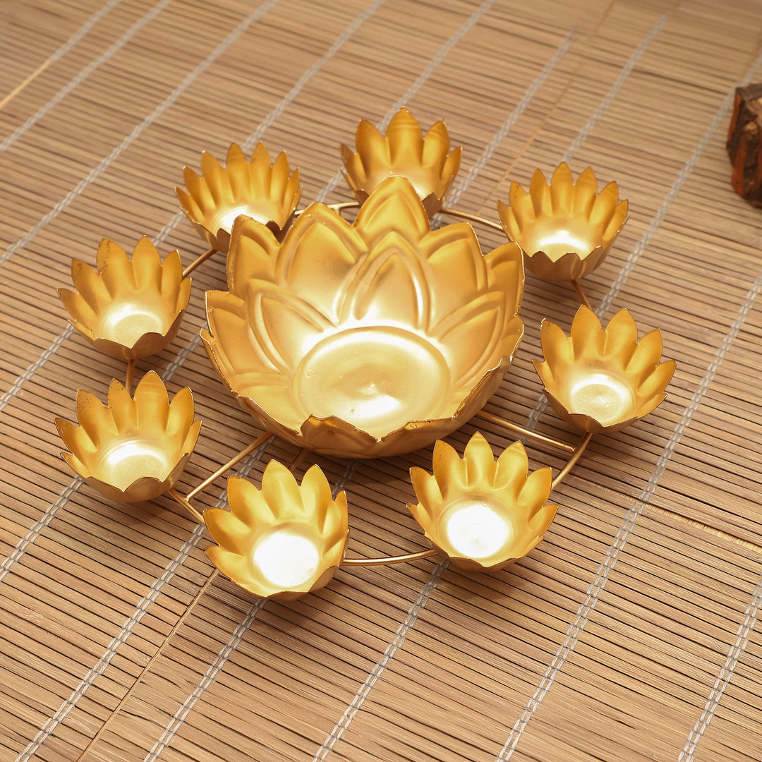 Golden Lotus Glow Diya Set