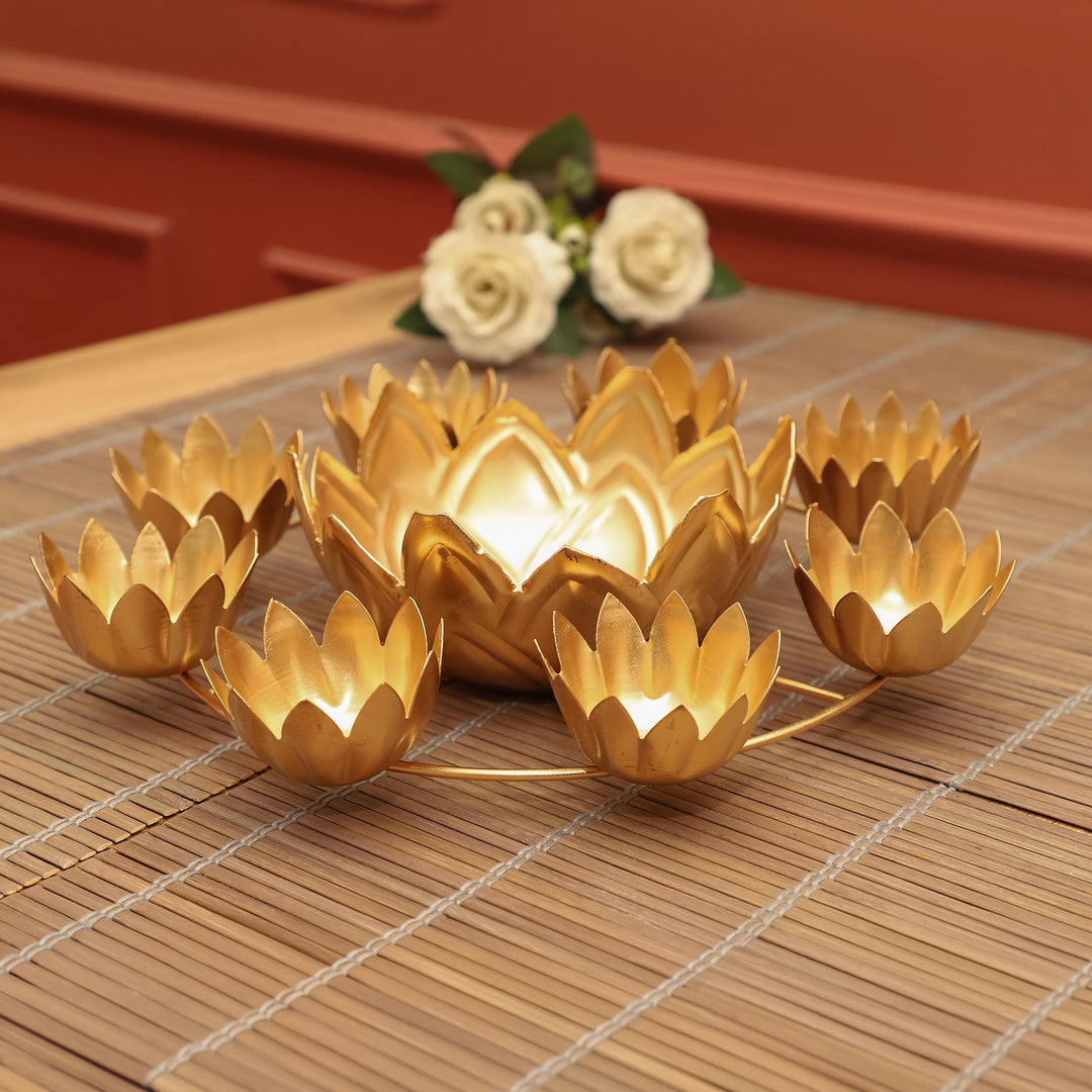 Golden Lotus Glow Diya Set