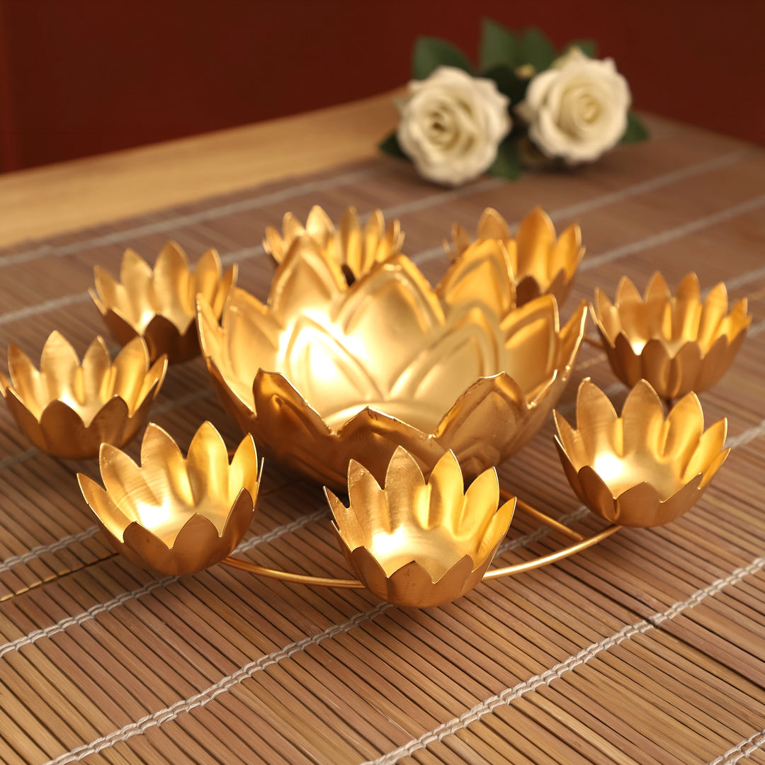 Golden Lotus Glow Diya Set