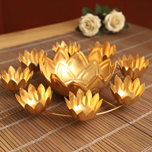 Golden Lotus Glow Diya Set