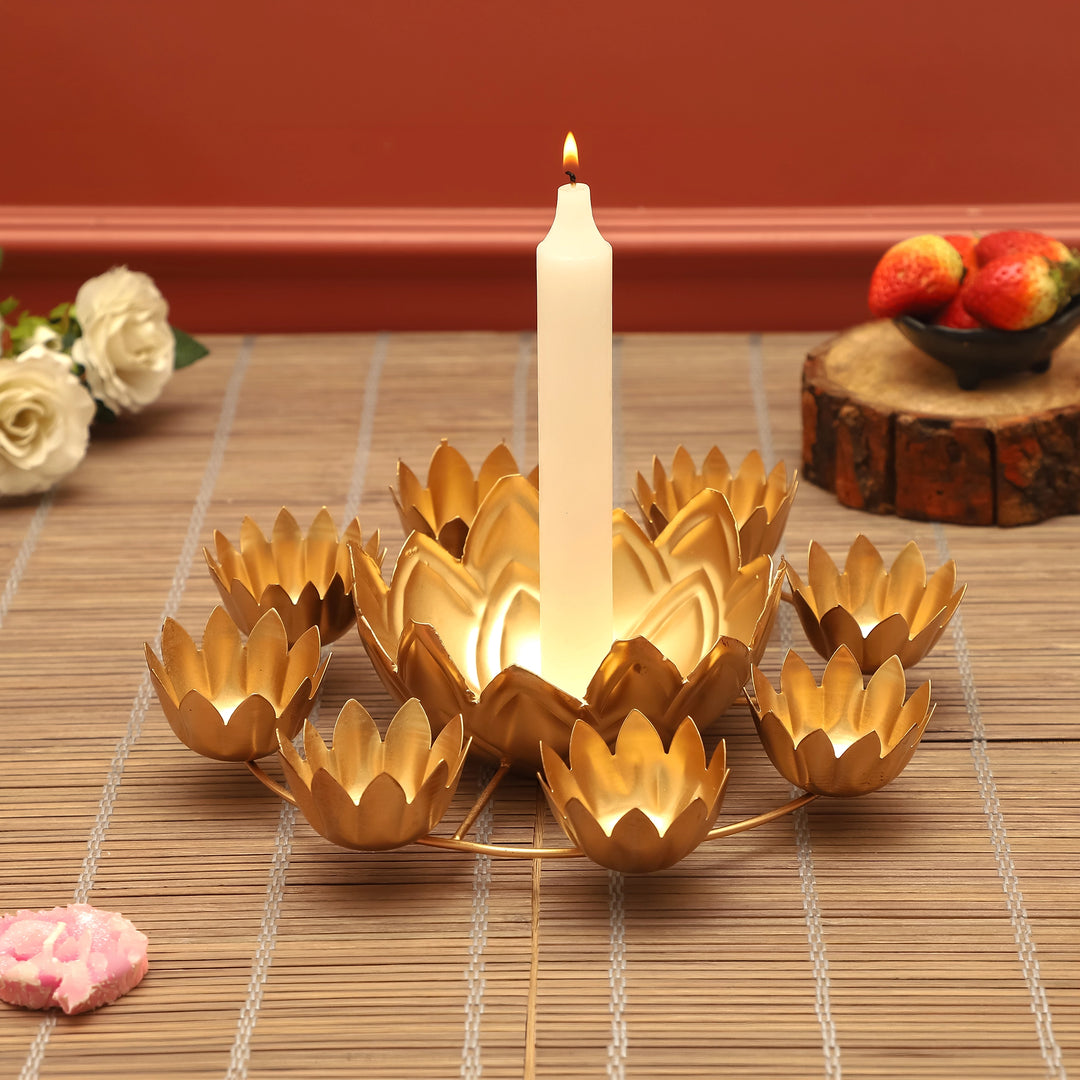 Golden Lotus Glow Diya Set