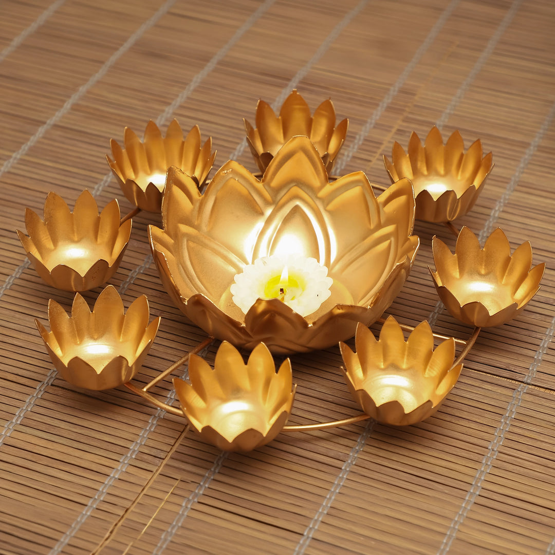 Golden Lotus Glow Diya Set