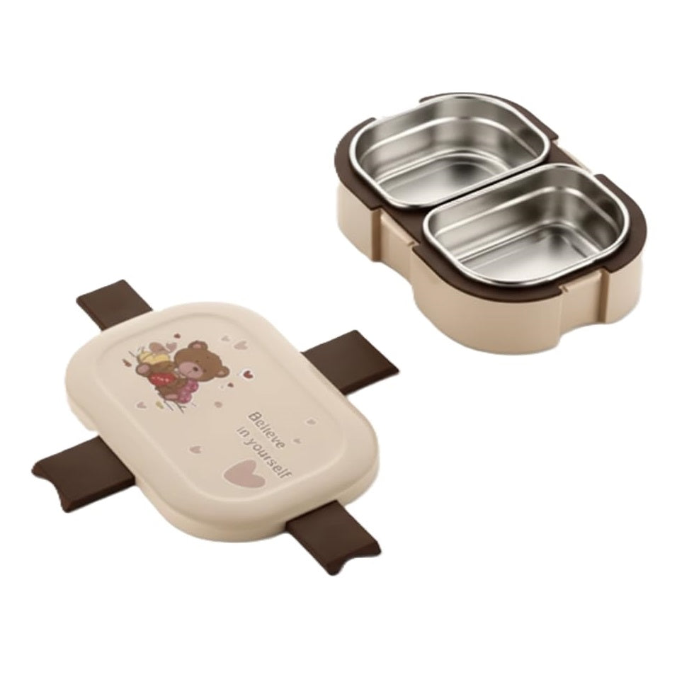 Kids Stainless Steel Brown Lunch Box 2 Compartment