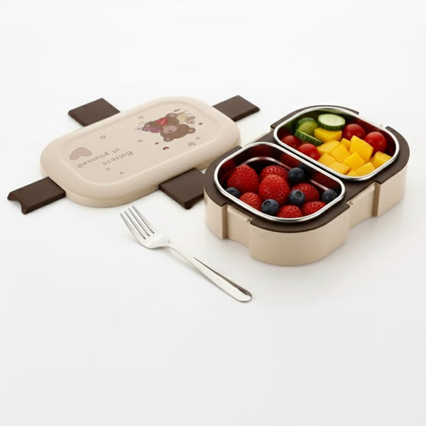 Kids Stainless Steel Brown Lunch Box 2 Compartment