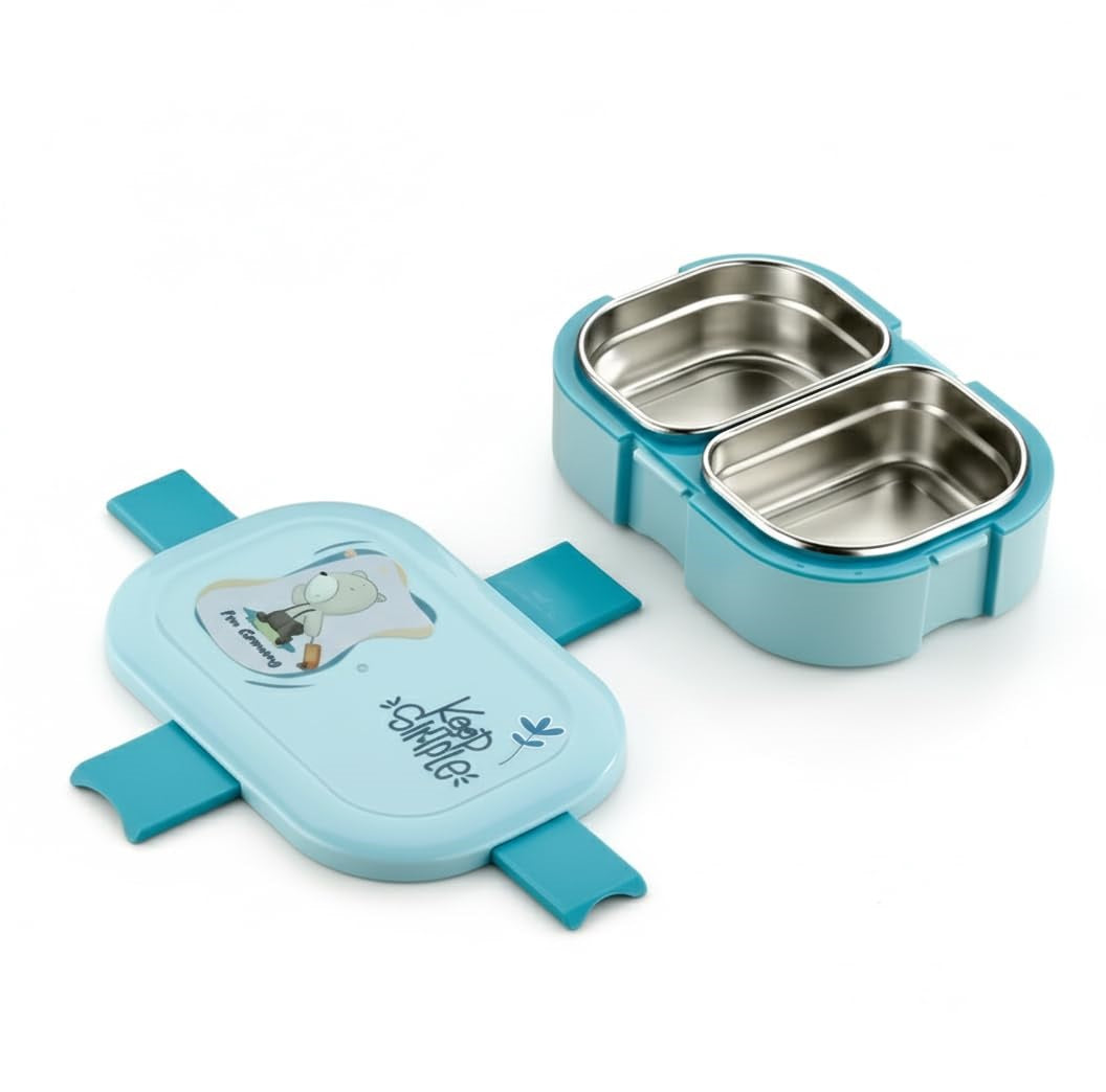 Kids Stainless Steel Blue Lunch Box 2 Compartment