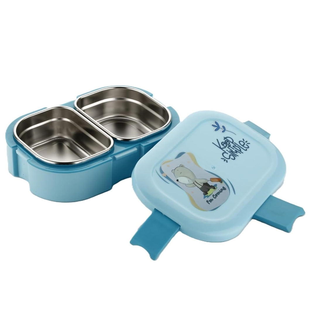 Kids Stainless Steel Blue Lunch Box 2 Compartment