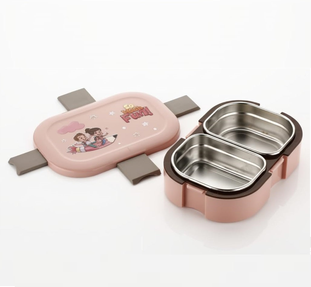 Kids Stainless Steel Pink Lunch Box 2 Compartment