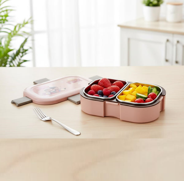 Kids Stainless Steel Pink Lunch Box 2 Compartment