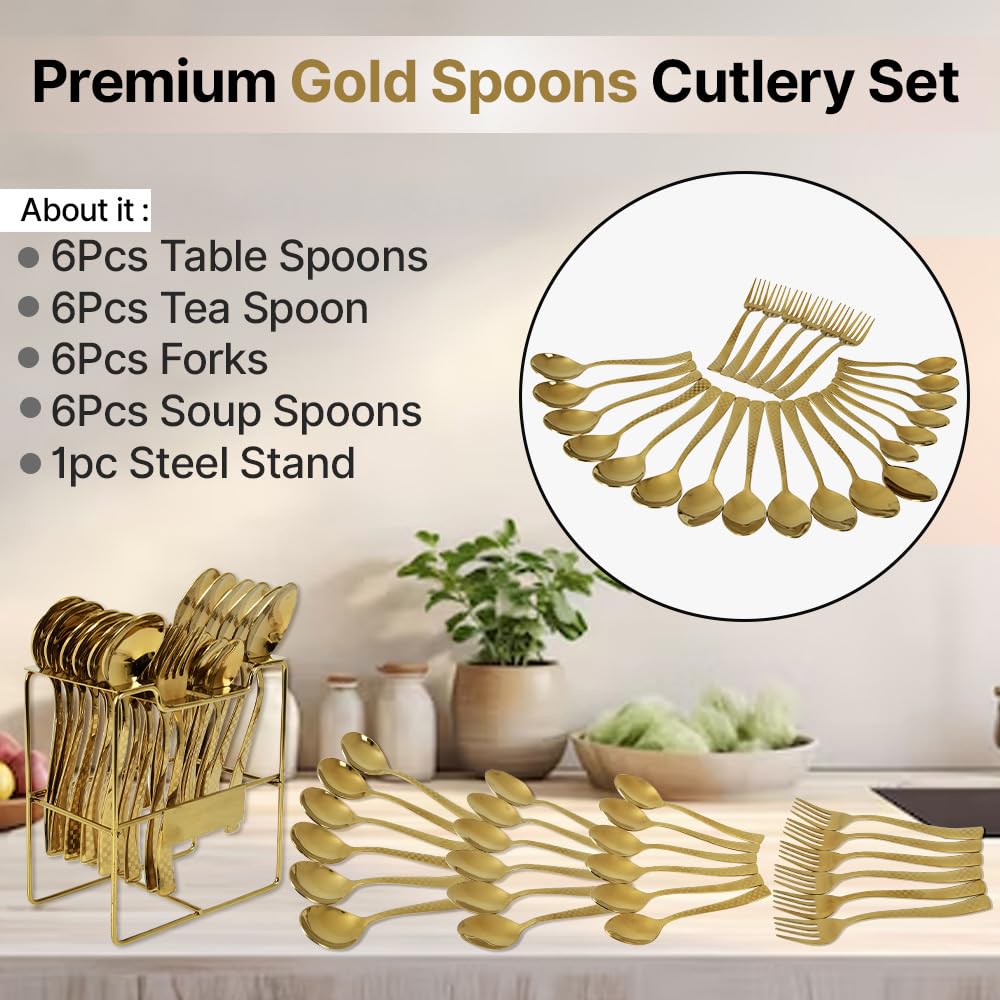 Premium Stainless Steel 25 Pcs Cutlery Set with Stand