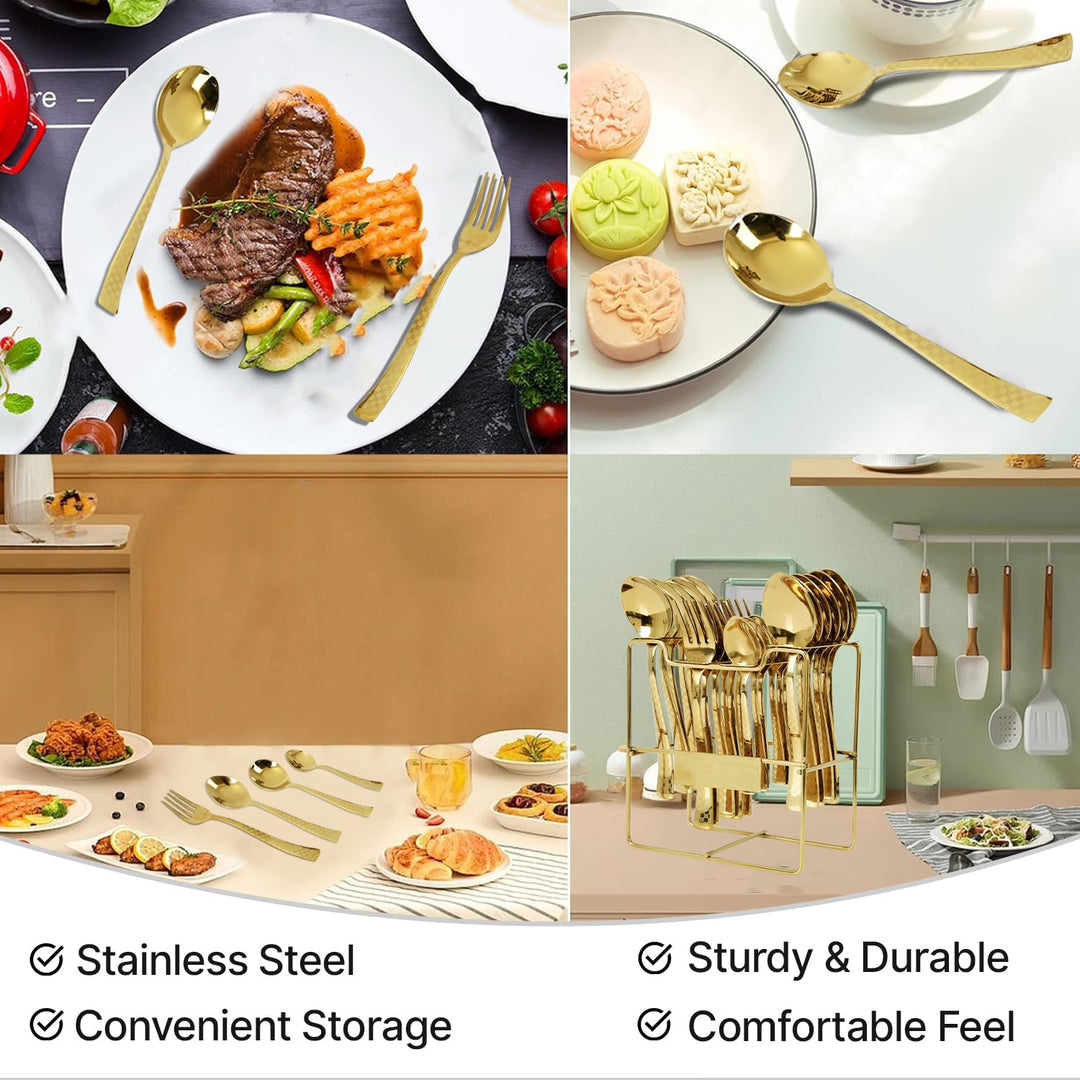 Premium Stainless Steel, 25 Pcs Cutlery Set With Stand