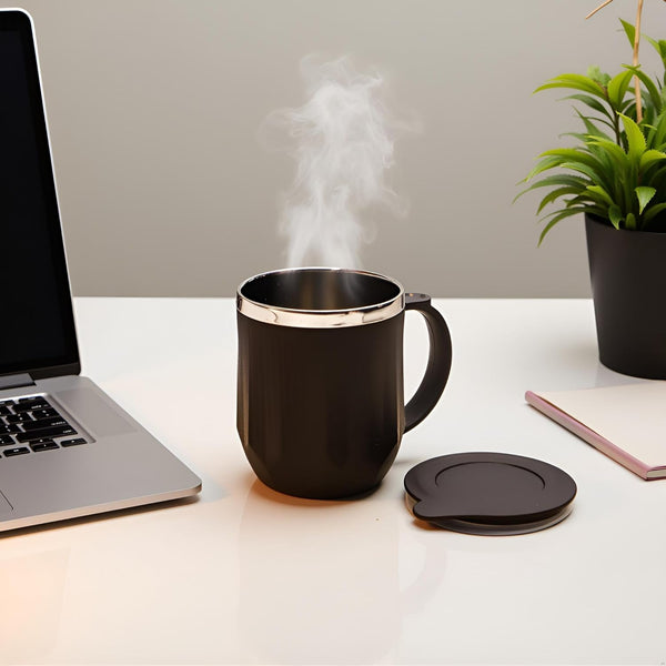Stainless Steel Coffee Mug with Lid Brown