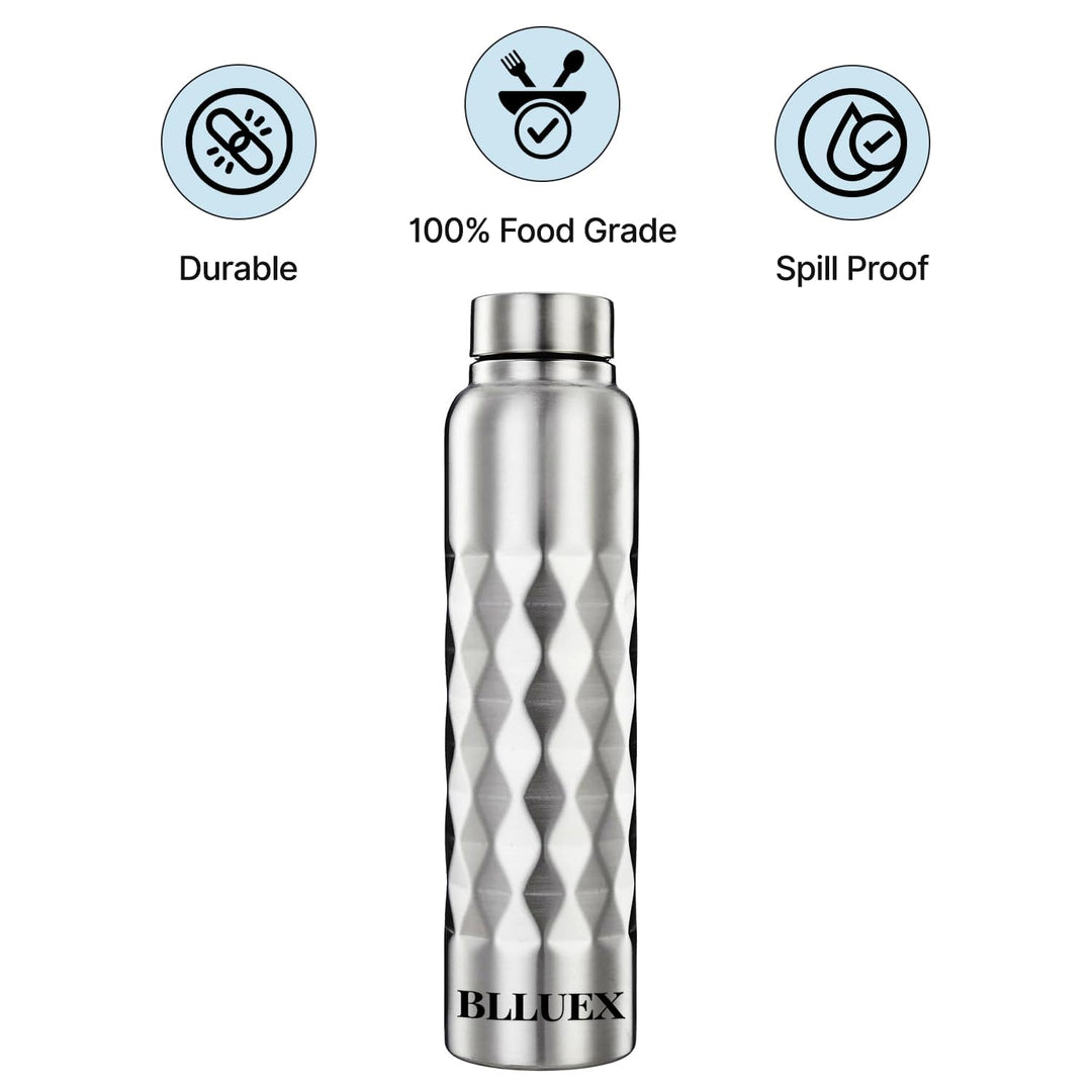 Stainless Steel Diamond Textured Single Wall Water Bottle 1000ml