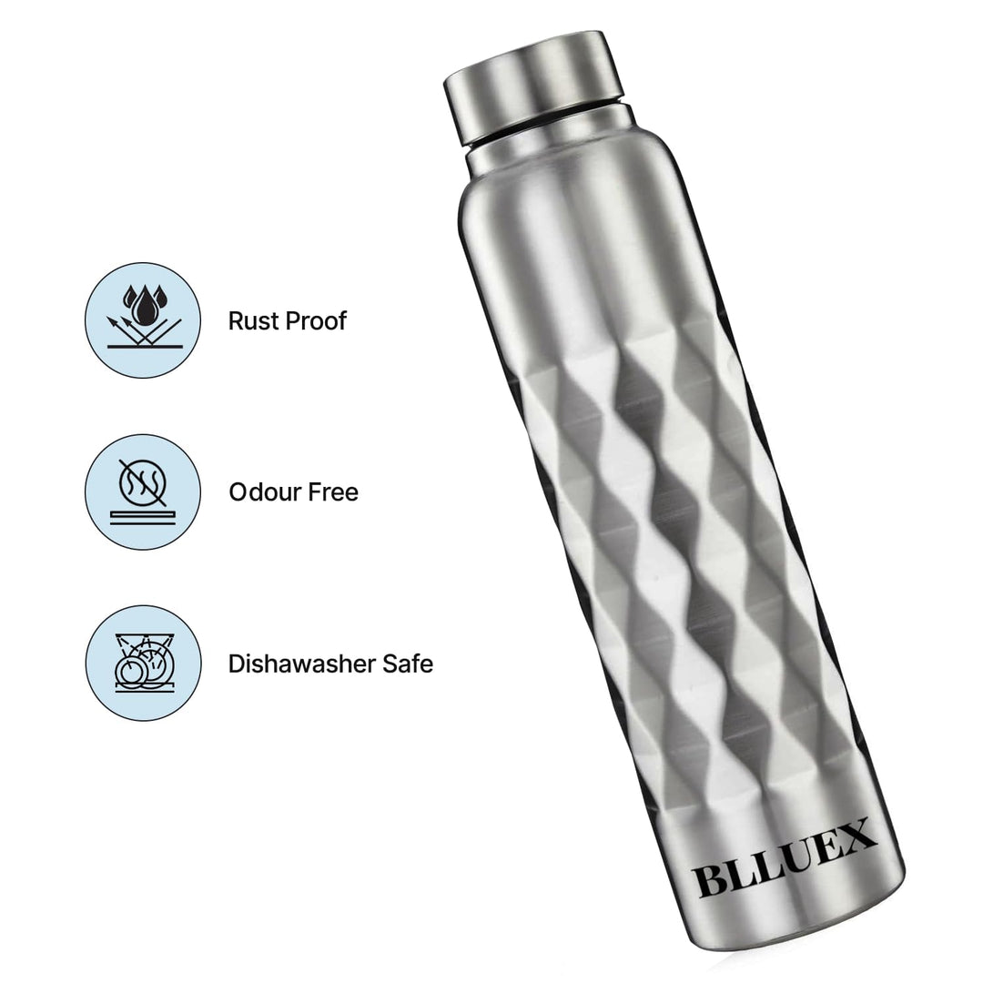 Stainless Steel Diamond Textured Single Wall Water Bottle 1000ml