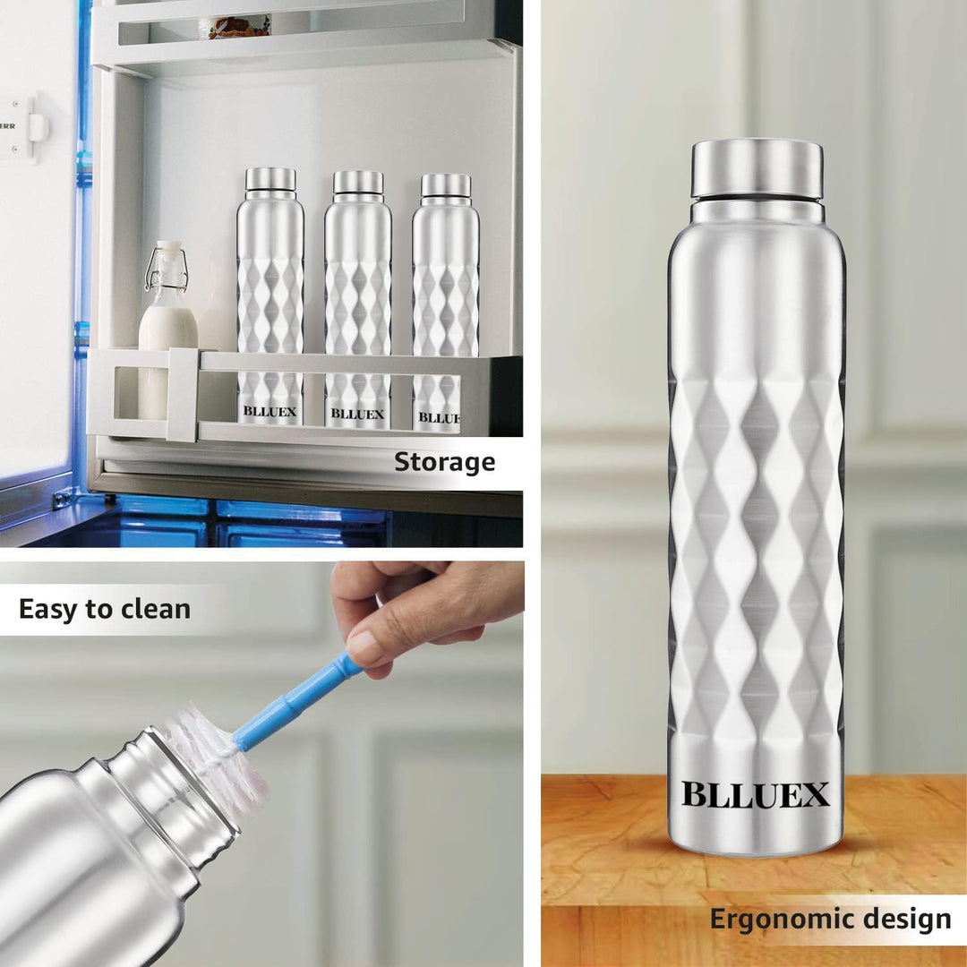 Stainless Steel Diamond Textured Single Wall Water Bottle 1000ml