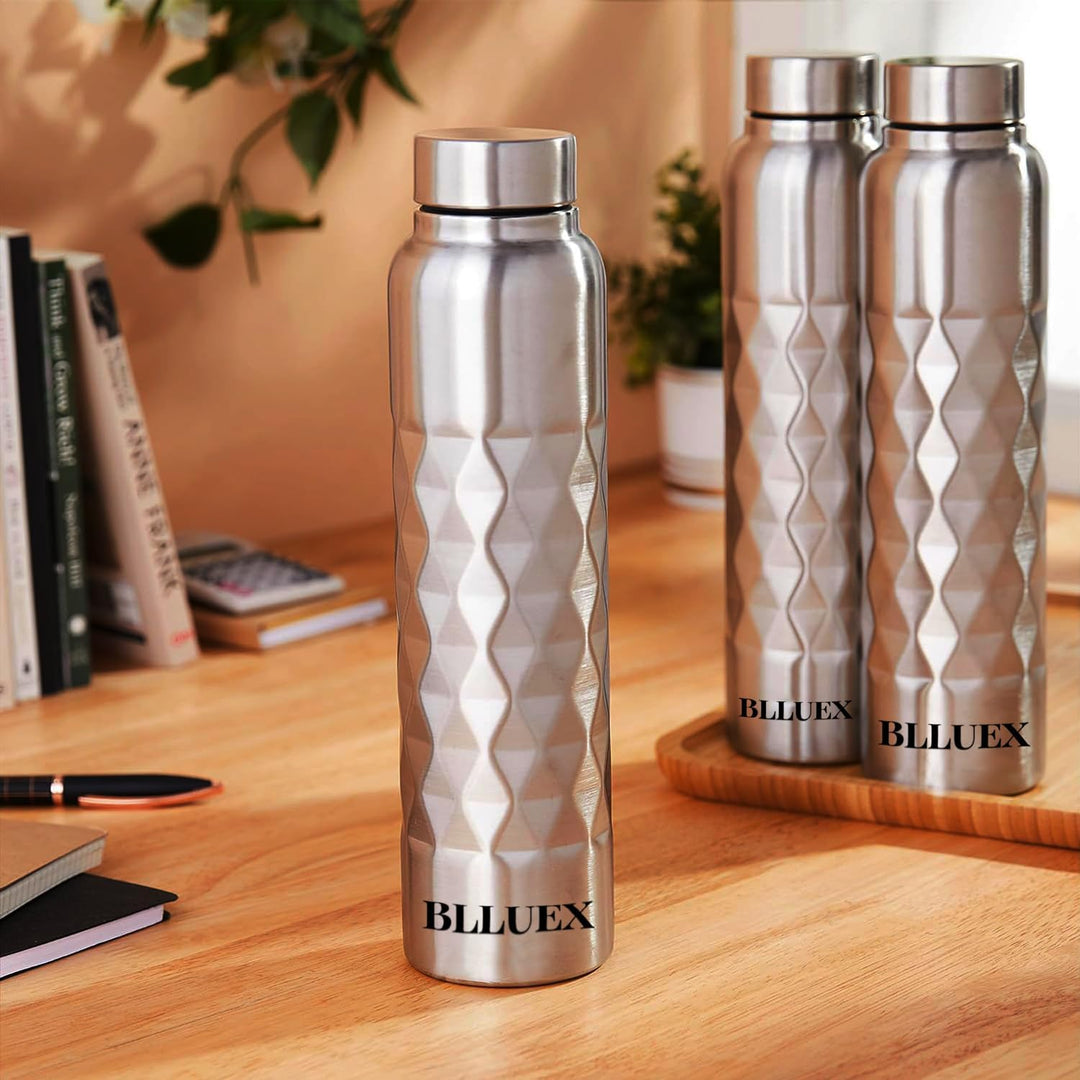 Stainless Steel Diamond Textured Single Wall Water Bottle 1000ml