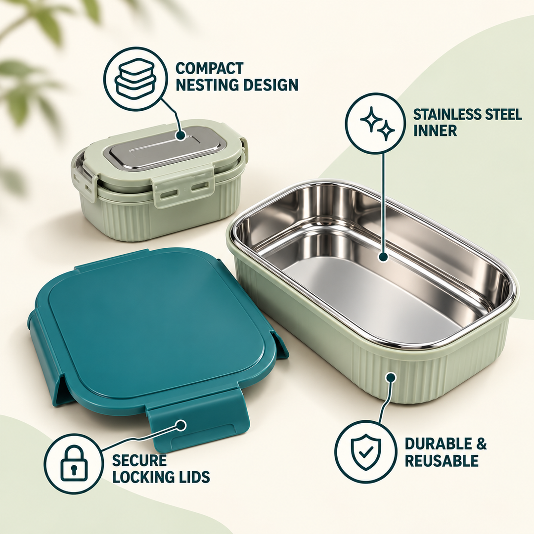 Meal Mate DuoLock Stainless Steel Microwave Lunch Box Set